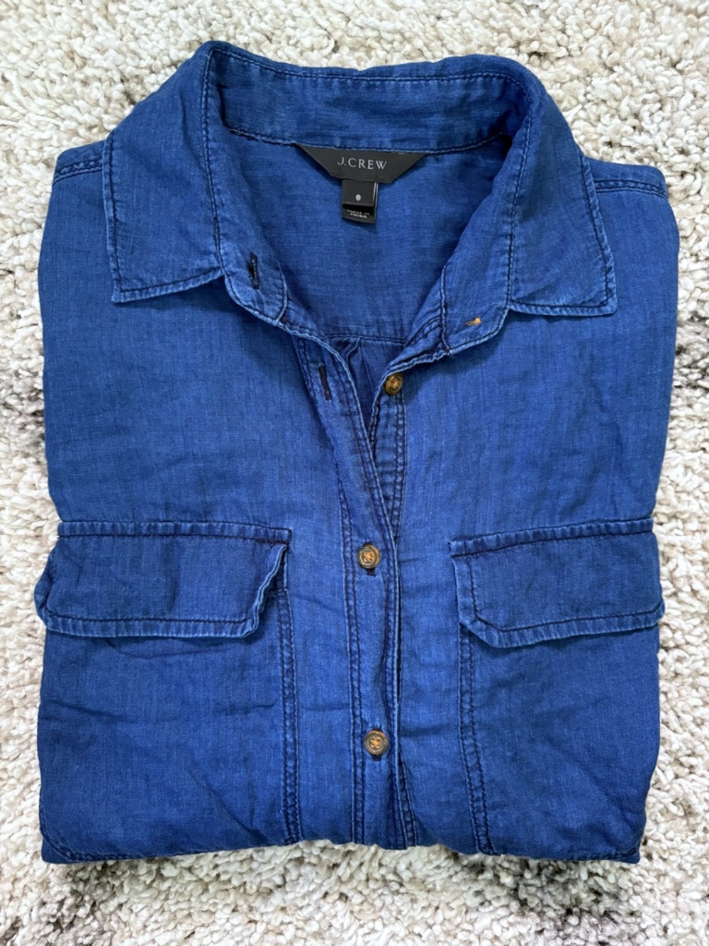J. Crew Blue 100%  Cotton Button-Up Blouse